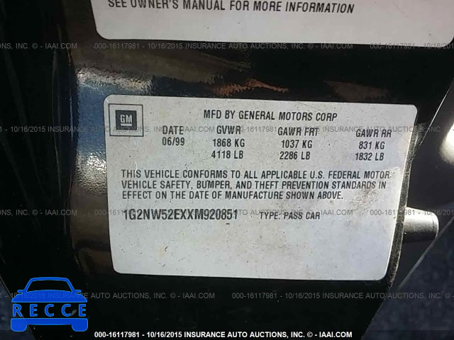 1999 Pontiac Grand Am GT 1G2NW52EXXM920851 image 8