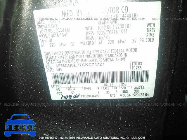 2012 Ford Escape 1FMCU0E77CKC74727 image 8