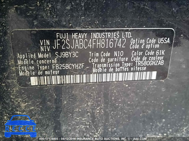 2015 Subaru Forester 2.5I JF2SJABC4FH816742 зображення 8
