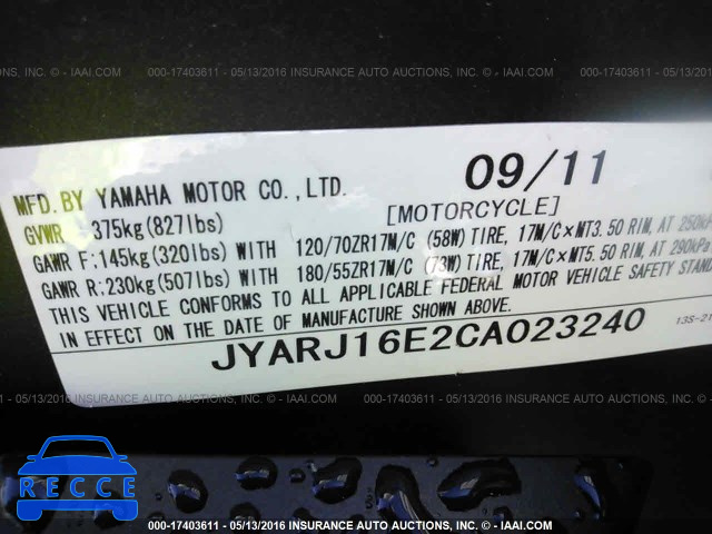 2012 Yamaha YZFR6 JYARJ16E2CA023240 Bild 9