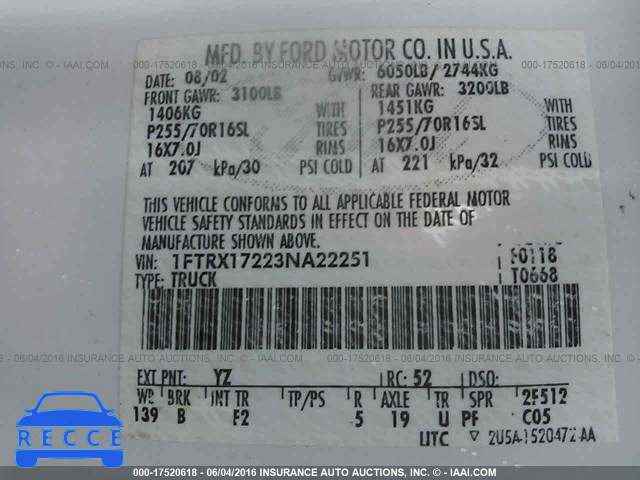 2003 Ford F150 1FTRX17223NA22251 image 8