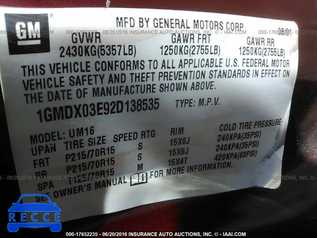 2002 Pontiac Montana 1GMDX03E92D138535 image 8