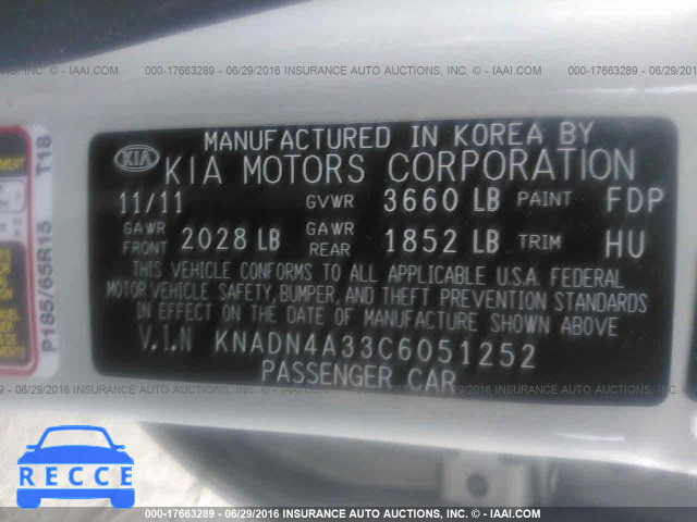 2012 KIA RIO EX/SX KNADN4A33C6051252 image 8