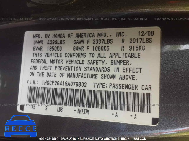 2009 Honda Accord 1HGCP26419A079802 image 8