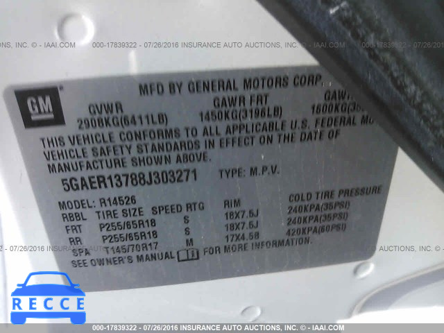 2008 Buick Enclave CX 5GAER13788J303271 image 8