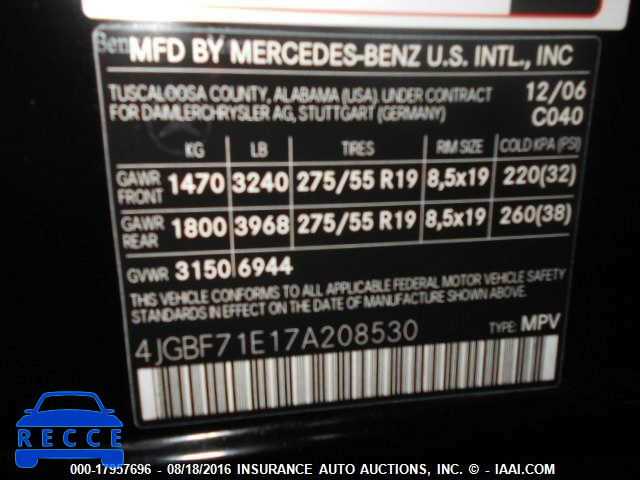 2007 Mercedes-benz GL 450 4MATIC 4JGBF71E17A208530 Bild 8