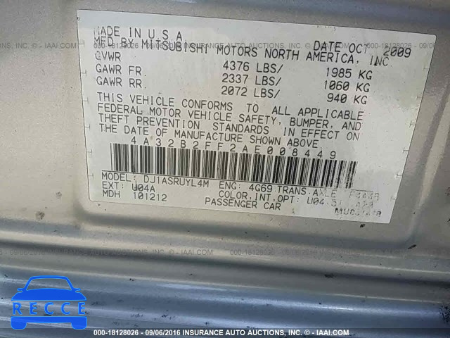 2010 Mitsubishi Galant 4A32B2FF2AE008449 image 8