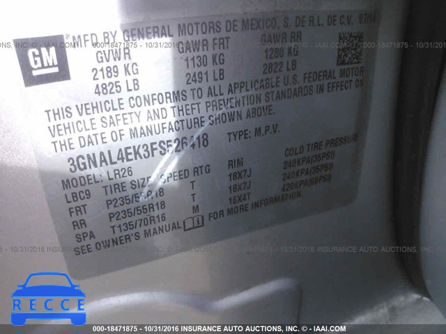 2015 Chevrolet Captiva LTZ 3GNAL4EK3FS526418 image 8