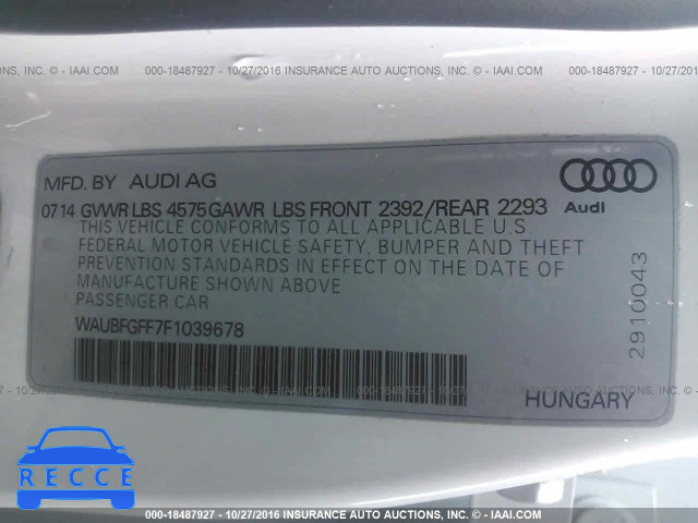 2015 Audi A3 PREMIUM WAUBFGFF7F1039678 зображення 8