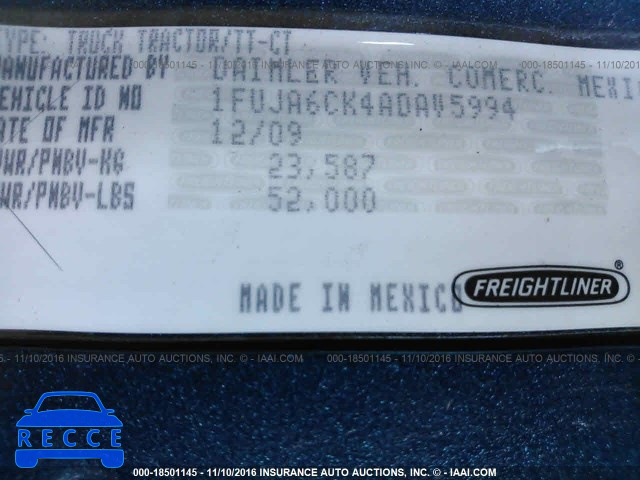2010 FREIGHTLINER COLUMBIA COLUMBIA 1FUJA6CK4ADAV5994 image 9
