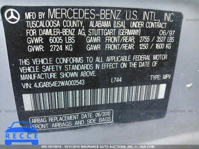 1998 Mercedes-benz ML 4JGAB54E2WA002543 image 8