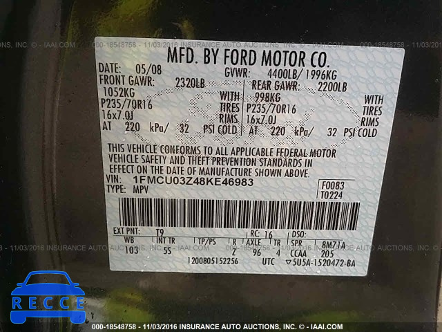 2008 Ford Escape 1FMCU03Z48KE46983 image 8