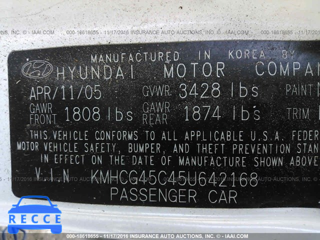2005 Hyundai Accent GL KMHCG45C45U642168 Bild 8