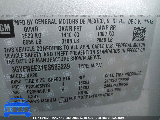 2014 Cadillac SRX LUXURY COLLECTION 3GYFNEE31ES585239 зображення 8