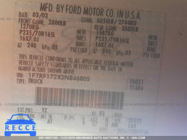 2003 Ford F150 1FTRF172X3NB46805 зображення 8