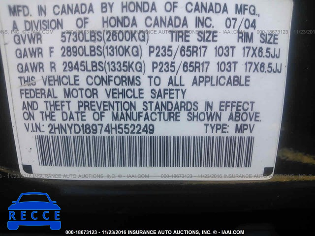 2004 Acura MDX TOURING 2HNYD18974H552249 image 8
