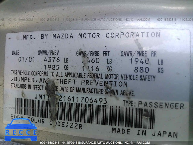 2001 Mazda Millenia JM1TA221611706493 зображення 8