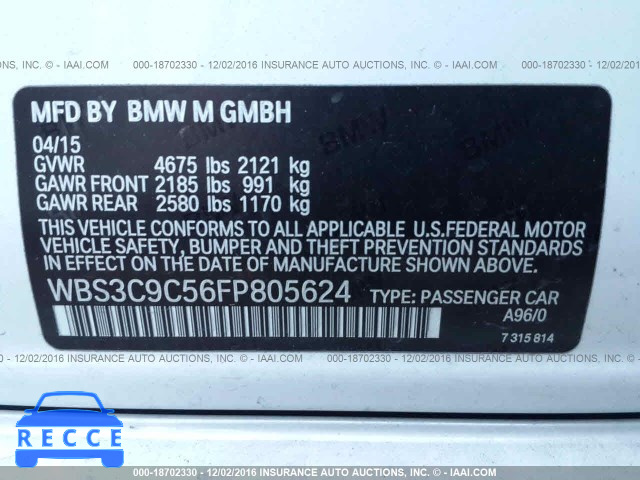 2015 BMW M3 WBS3C9C56FP805624 зображення 8