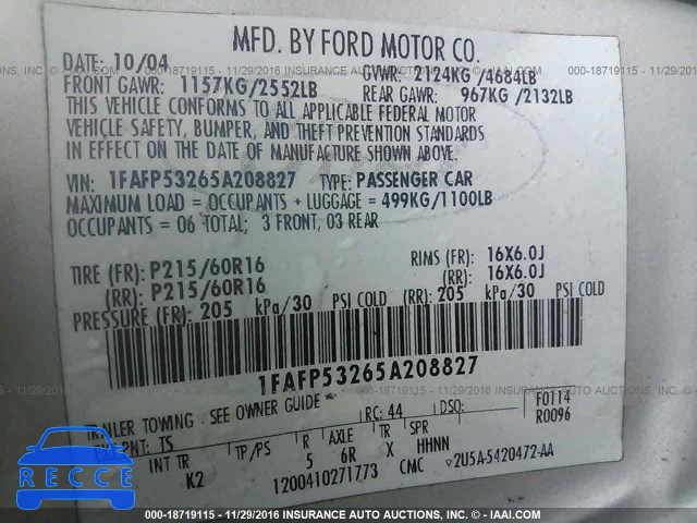 2005 Ford Taurus 1FAFP53265A208827 image 8