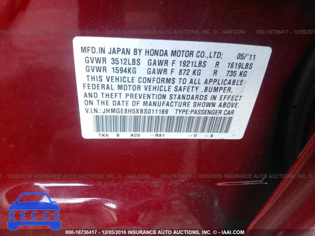 2011 Honda FIT SPORT JHMGE8H5XBS011169 image 8