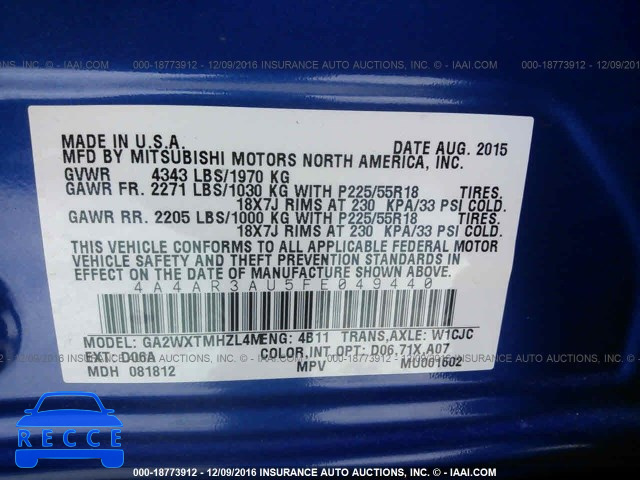 2015 Mitsubishi Outlander Sport ES 4A4AR3AU5FE049440 image 8