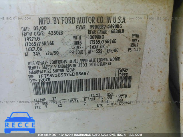 2000 Ford F350 1FTSW30S3YED88687 image 8