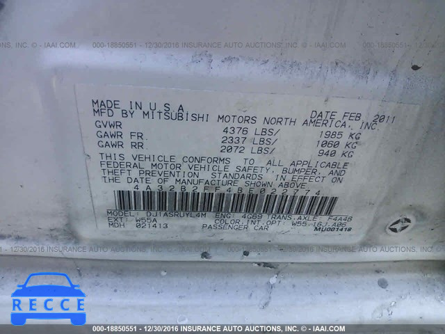 2011 Mitsubishi Galant FE 4A32B2FF4BE022774 Bild 8