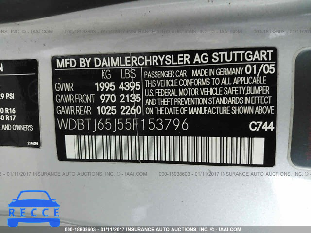 2005 Mercedes-benz CLK WDBTJ65J55F153796 image 8