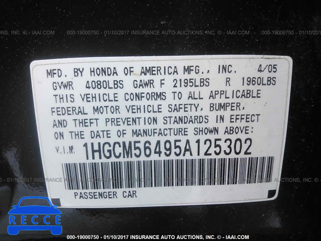 2005 Honda Accord 1HGCM56495A125302 image 8