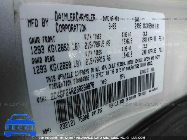 2003 Chrysler Town & Country 2C4GP24R23R290878 image 8
