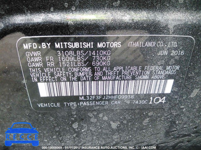 2017 MITSUBISHI MIRAGE G4 ES ML32F3FJ2HHF09938 Bild 8