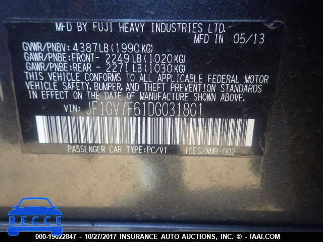 2013 Subaru Impreza JF1GV7F61DG031801 image 8