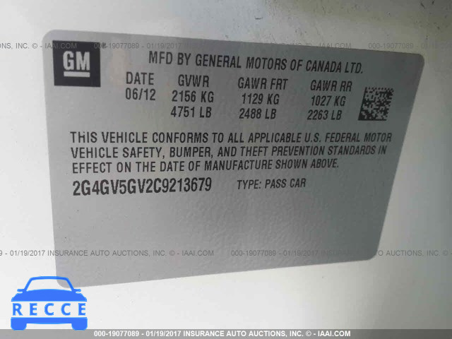 2012 Buick Regal GS 2G4GV5GV2C9213679 зображення 8