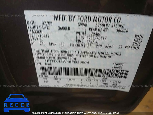 2008 Ford F150 1FTRX14W18FB39604 Bild 8