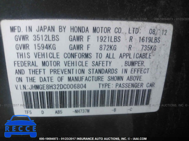 2013 Honda FIT JHMGE8H32DC006804 image 8
