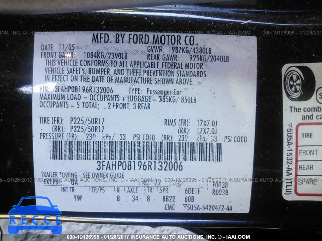 2006 Ford Fusion 3FAHP08196R132006 image 8