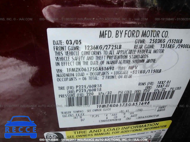 2005 Ford Freestyle LIMITED 1FMZK06175GA51698 зображення 8