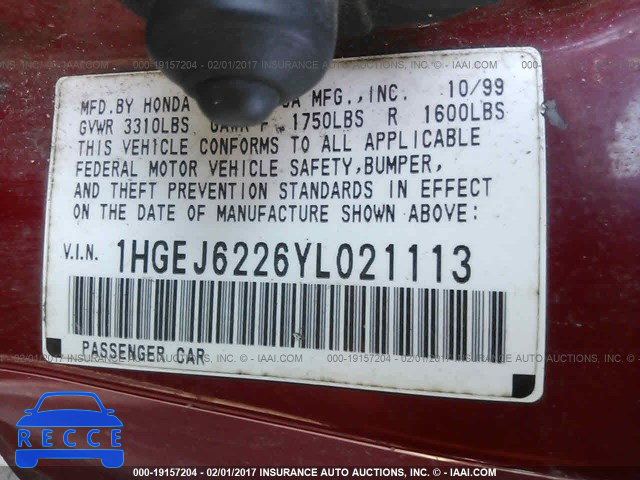 2000 Honda Civic 1HGEJ6226YL021113 image 8