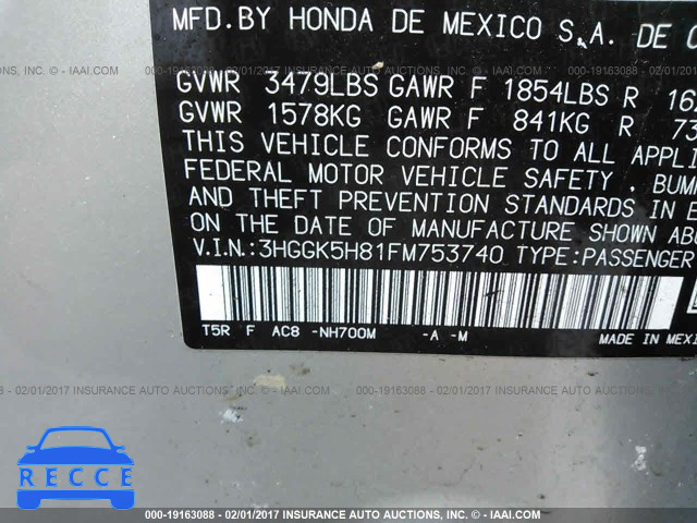 2015 Honda FIT EX/EXL 3HGGK5H81FM753740 image 8