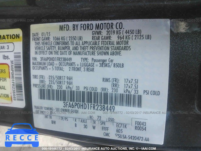 2015 FORD FUSION 3FA6P0HD1FR238449 image 8