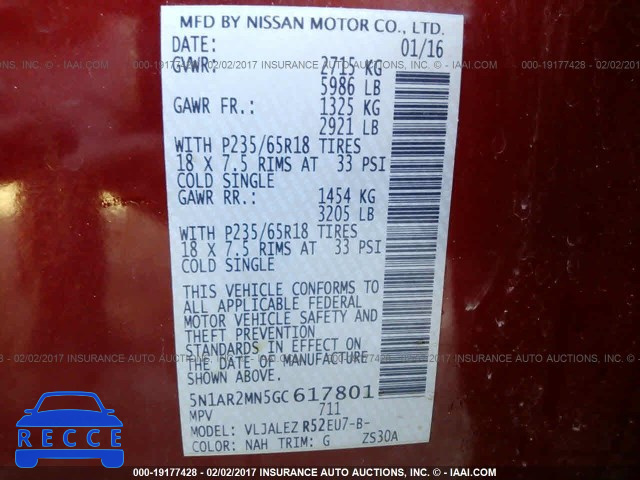 2016 Nissan Pathfinder 5N1AR2MN5GC617801 image 8