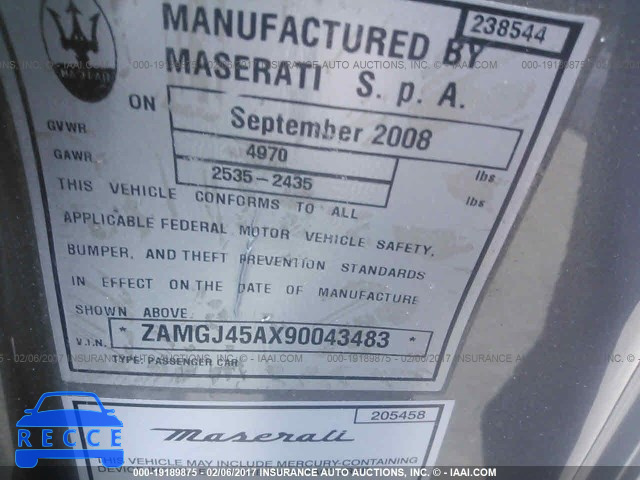 2009 Maserati Granturismo ZAMGJ45AX90043483 Bild 8