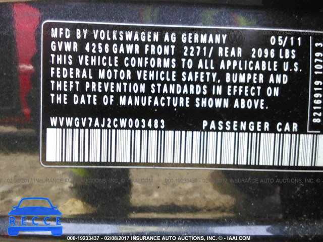 2012 Volkswagen GTI WVWGV7AJ2CW003483 image 8