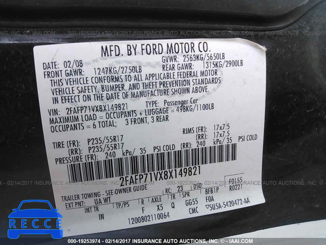 2008 Ford Crown Victoria 2FAFP71VX8X149821 image 8