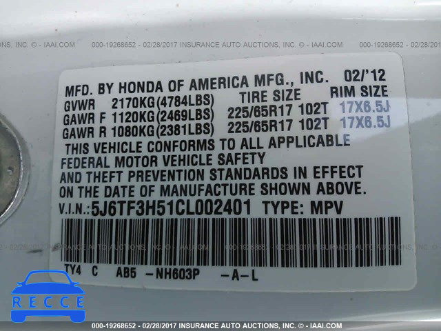 2012 Honda Crosstour EXL 5J6TF3H51CL002401 image 8