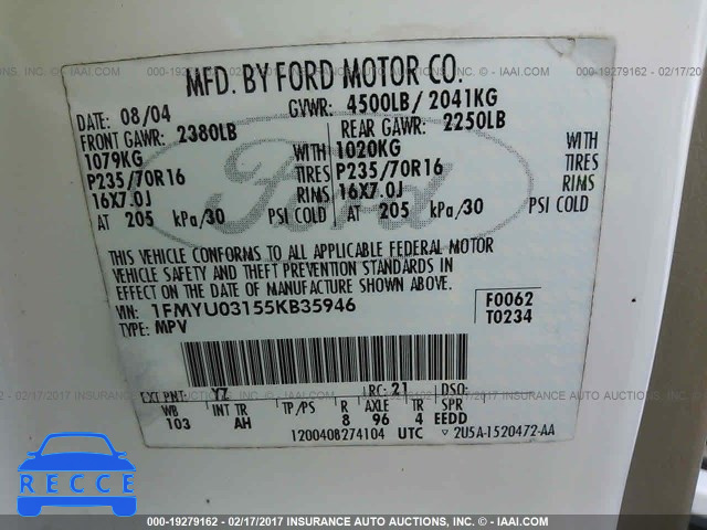 2005 Ford Escape 1FMYU03155KB35946 image 8