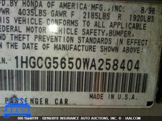 1998 Honda Accord 1HGCG5650WA258404 image 8