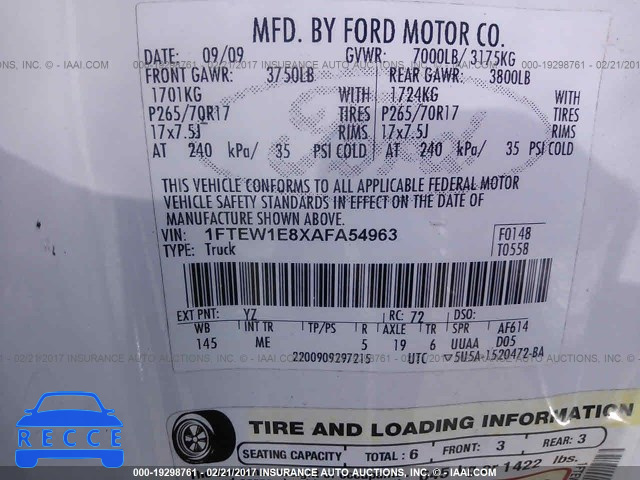 2010 Ford F150 1FTEW1E8XAFA54963 image 8