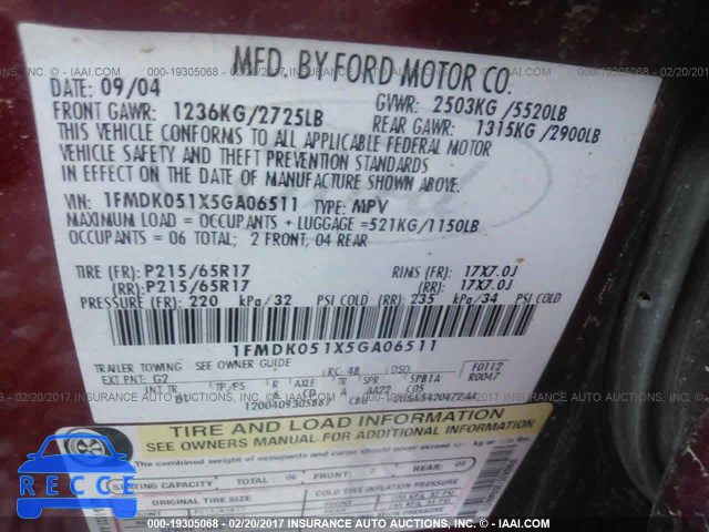 2005 FORD FREESTYLE SEL 1FMDK051X5GA06511 image 7