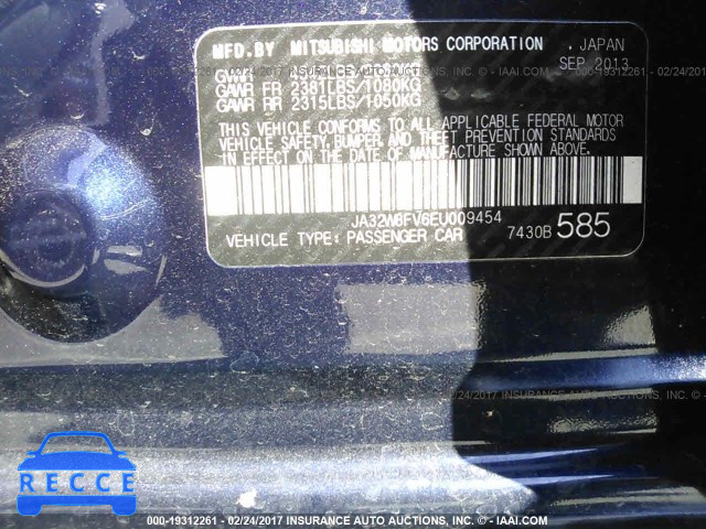 2014 Mitsubishi Lancer EVOLUTION GSR JA32W8FV6EU009454 image 8